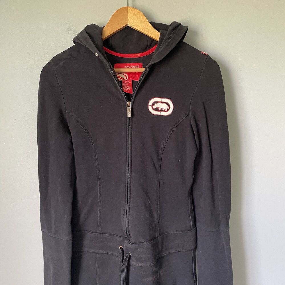 Ecko Red Vtg Deadstock y2k 2000s Hoodie Dress One Piece Black Women's Size Small - Picture 5 of 14